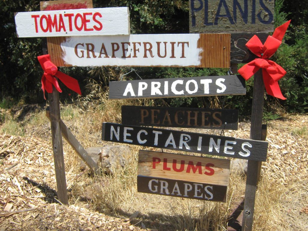 Sign listing available produce
